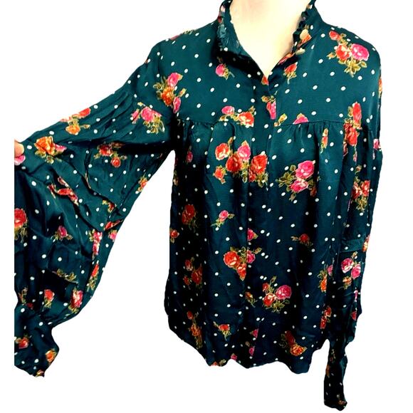 Anthropologie Wellesley Prairie Polka Dot Blouse Floral Cottagecore Retro Boho - Picture 2 of 16